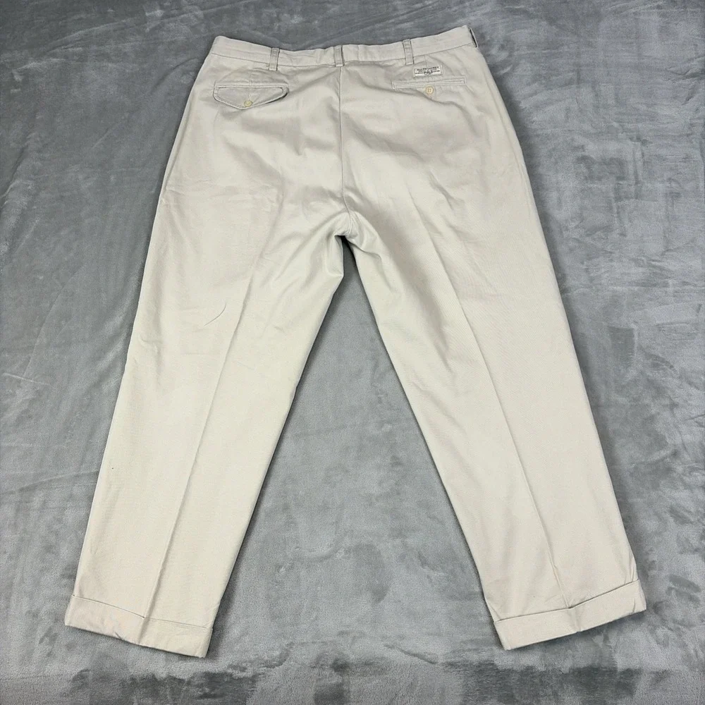 Polo Ralph Lauren Chino Pants‎ Mens 40/29 Beige Pleated Cuffed Cotton Twill